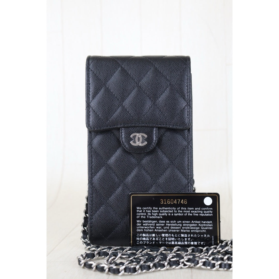 Include Entrupy Certificate of Authenticity｜Very Good（Rank A）｜CHANEL Caviar Skin  Flap Phone Holder Chain Shoulder Bag Black Made In 2021-2022 Year ｜S26090742