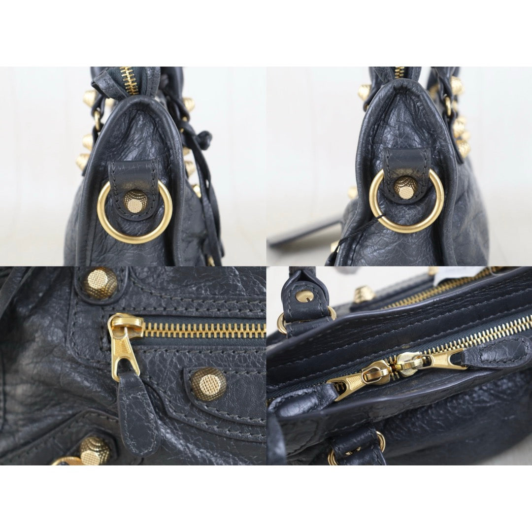 Include Entrupy Certificate of Authenticity｜Very Good ( Rank A)｜Balenciaga Waxed Leather Gaint Classic City Mini Grey HandBag Shoulder Bag ｜Z26100205