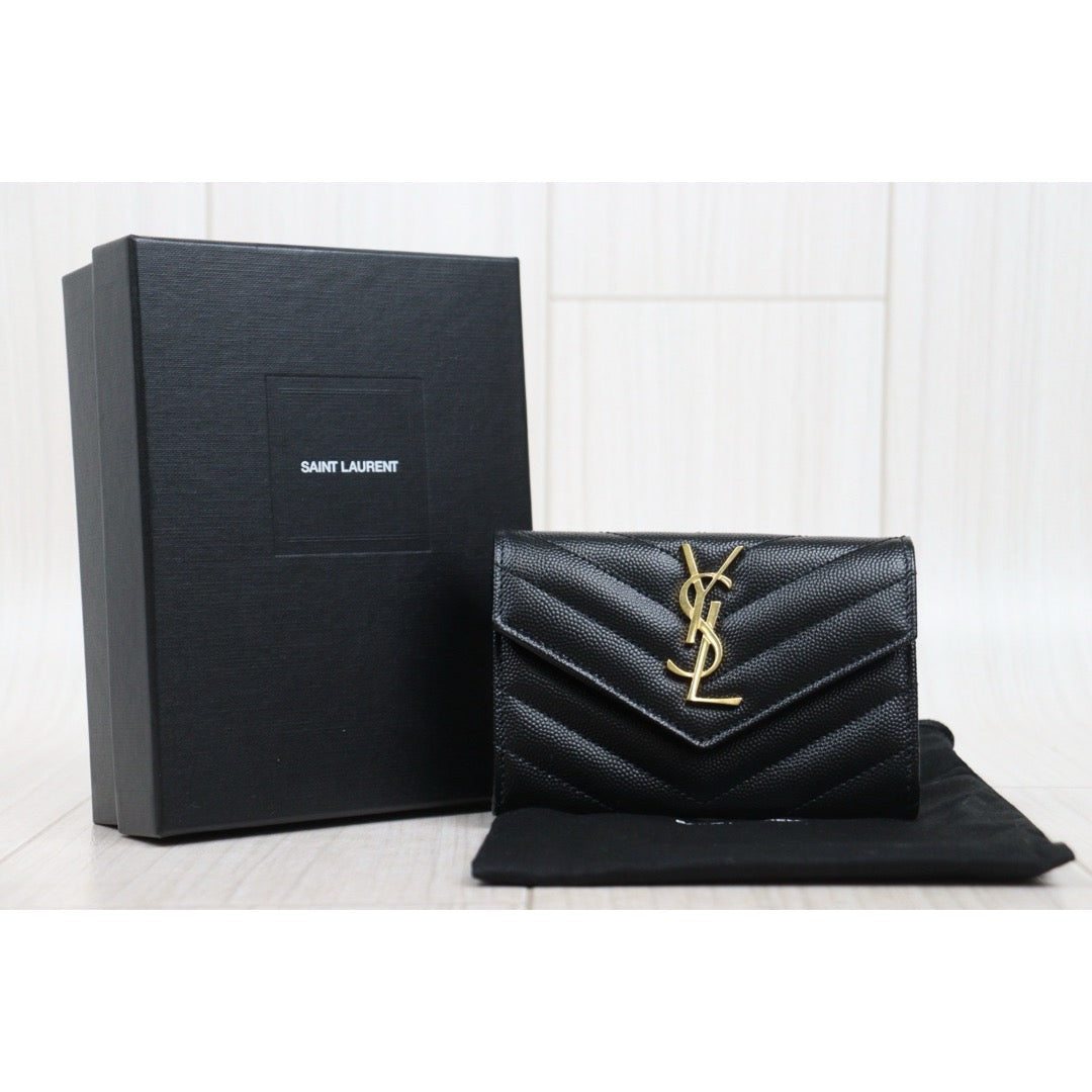 Excellent（Rank SA）｜  Saint Laurent YSL Caviar Skin Calf Leather Wallet Black｜25052908