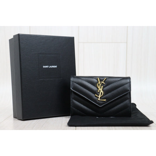 Excellent（Rank SA）｜  Saint Laurent YSL Caviar Skin Calf Leather Wallet Black｜25052908