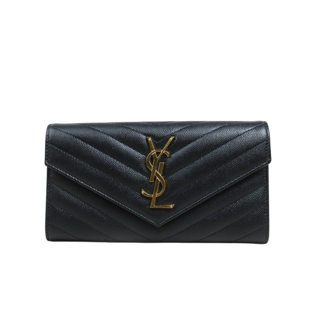 Include Entrupy Certificate of Authenticity｜Good ( Rank AB)｜  Saint Laurent YSL Caviar Skin Long Wallet   Black ｜26091401