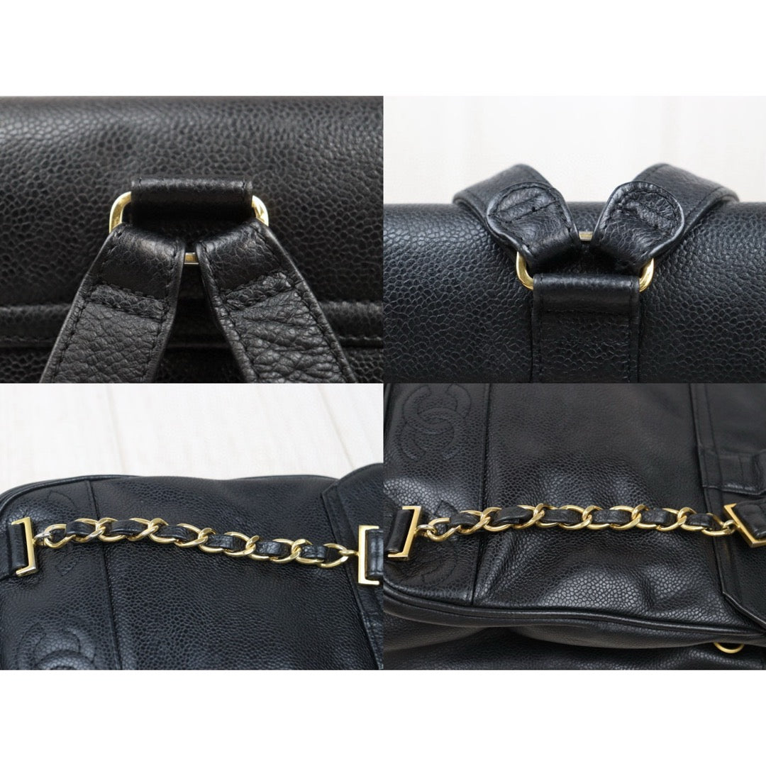 Good ( Rank AB)｜CHANEL  Caviar Skin Leather Calf Leather Backpack  Black Made in 1996-1997Year｜P25041405