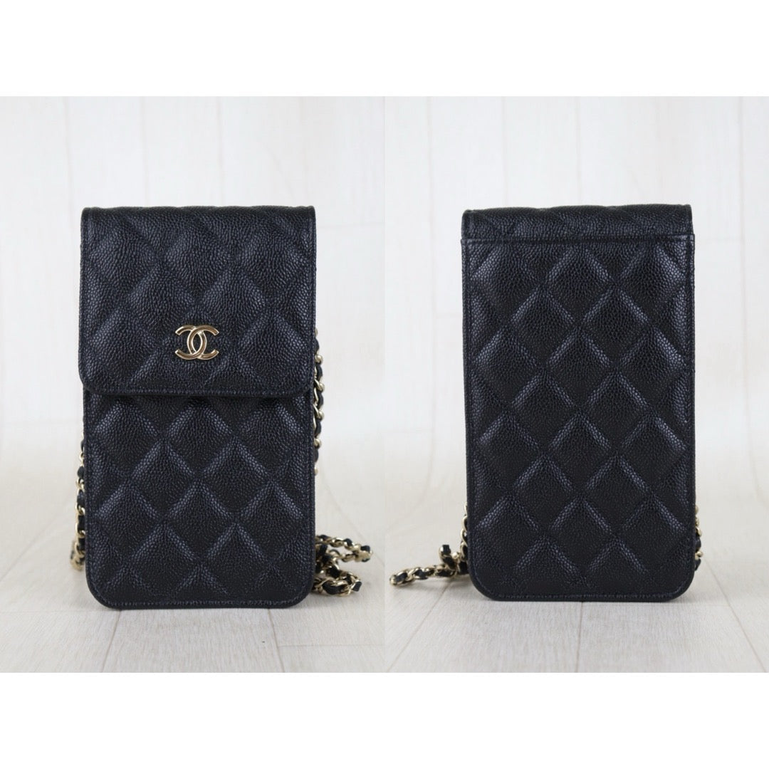 Include Entrupy Certificate of Authenticity｜Very Good（Rank A）｜CHANEL Caviar Skin  Flap Phone Holder Chain Shoulder Bag Black IC Chips Model｜S26072534