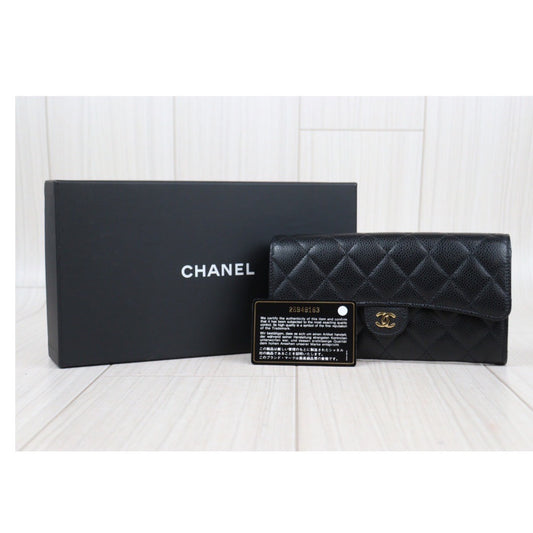 Rank SA ｜CHANEL Caviar Skin Black Long Wallet Made In 2018-2019 Year｜S23121103