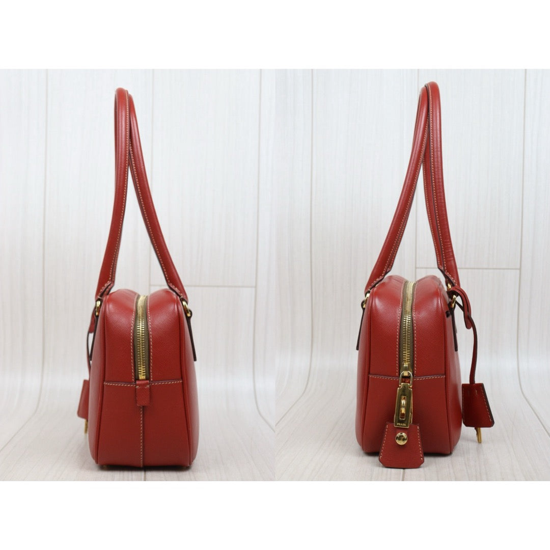Good ( Rank AB)｜Prada Leather Saffiano Briefcase Plume Handbag Red｜W25102111