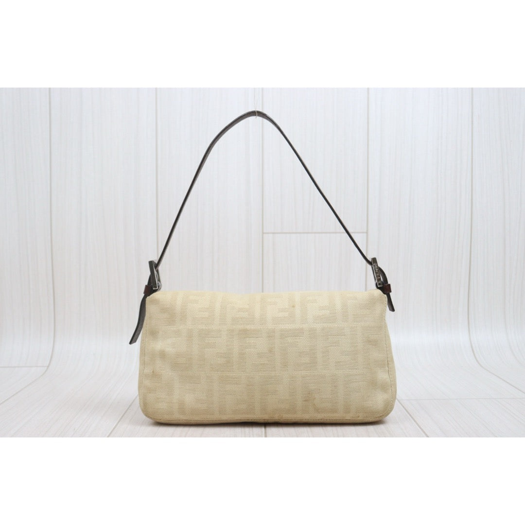 Include Entrupy Certificate of Authenticity｜Fair ( Rank B)｜ FENDI Zucca Mamma Baguette Shoulder Bag Beige｜26070317