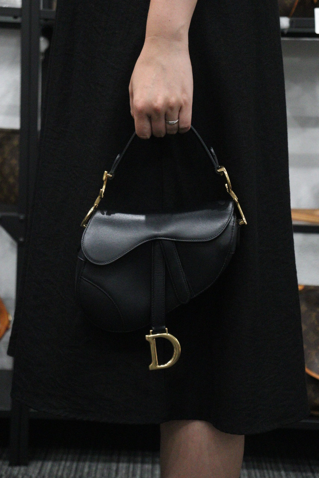 Rank A ｜Dior Smooth Calfskin Mini Saddle Bag Black ｜23080307