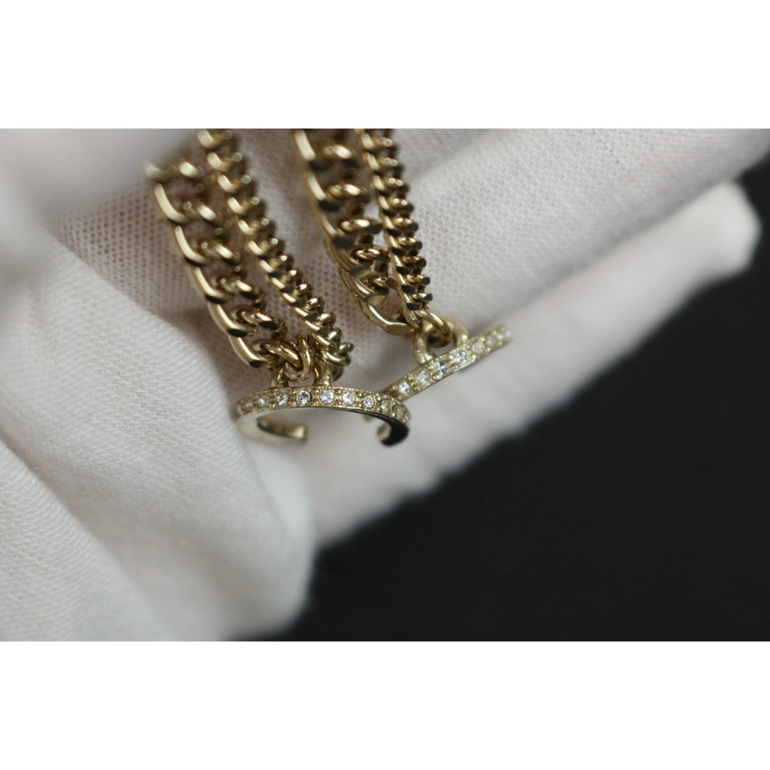 Excellent（Rank SA）｜ CHANEL Coco Mark Chain Pearl Rhinestone Earrings｜F25012302