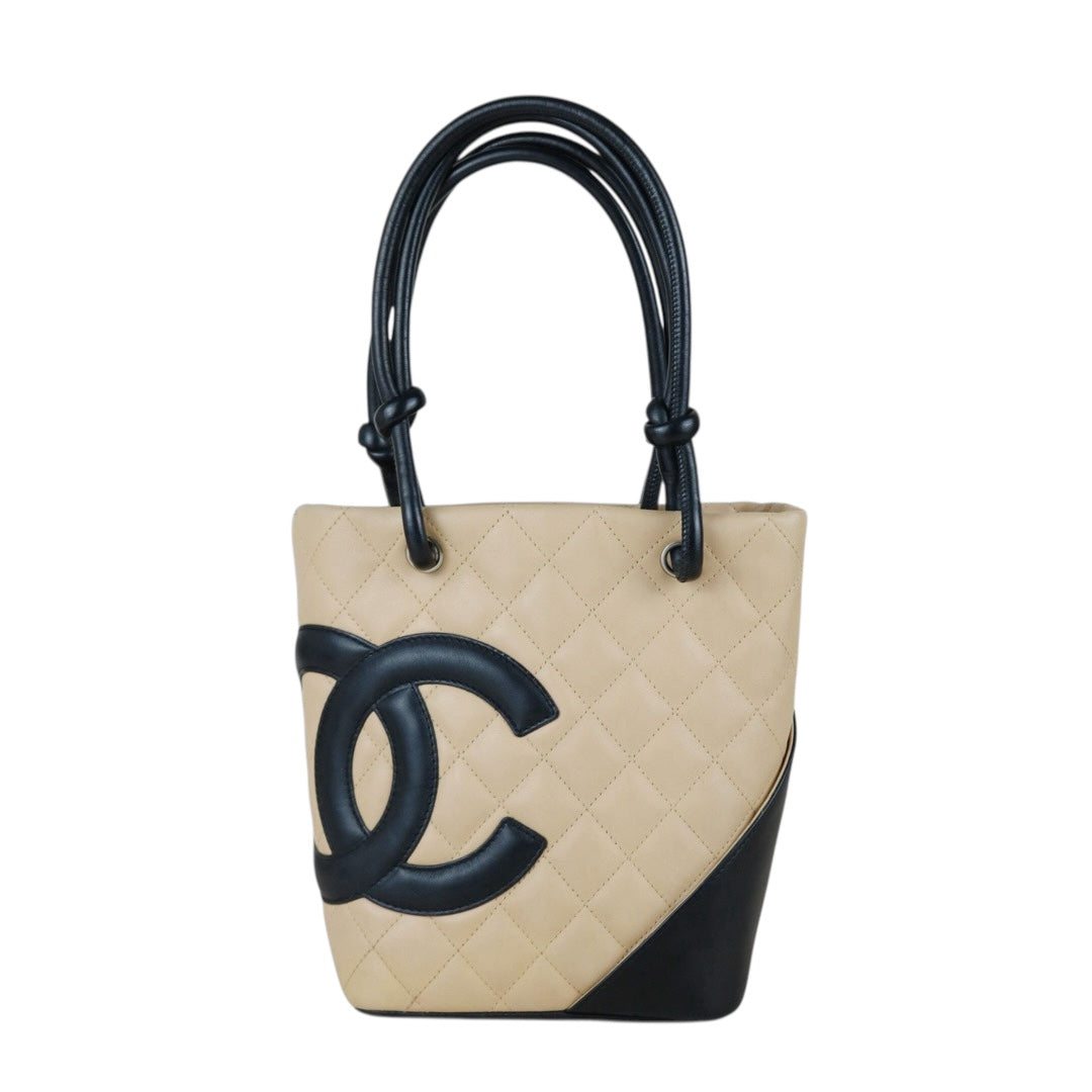 Include Entrupy Certificate of Authenticity｜Good ( Rank AB)｜ CHANEL Cambon Line Calf Leather Mini Tote Bag Beige Made In 2004-2005Year｜Y26051522