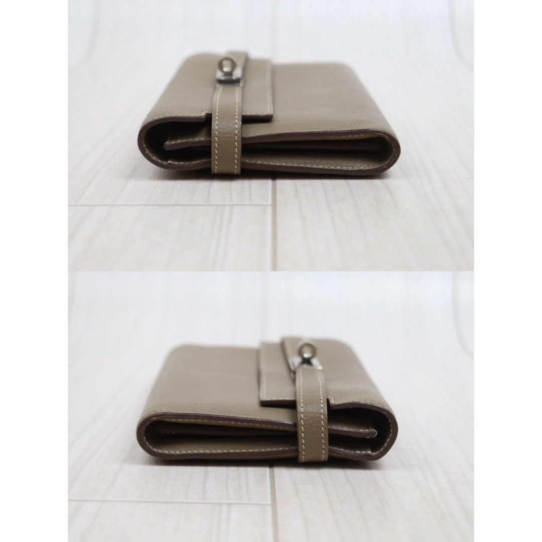 Include Entrupy Certificate of Authenticity｜Good ( Rank AB)｜ HERMES Goatskin Kelly Long Wallet Etoupe □Q Stamp Made In 2013Year｜W26020602