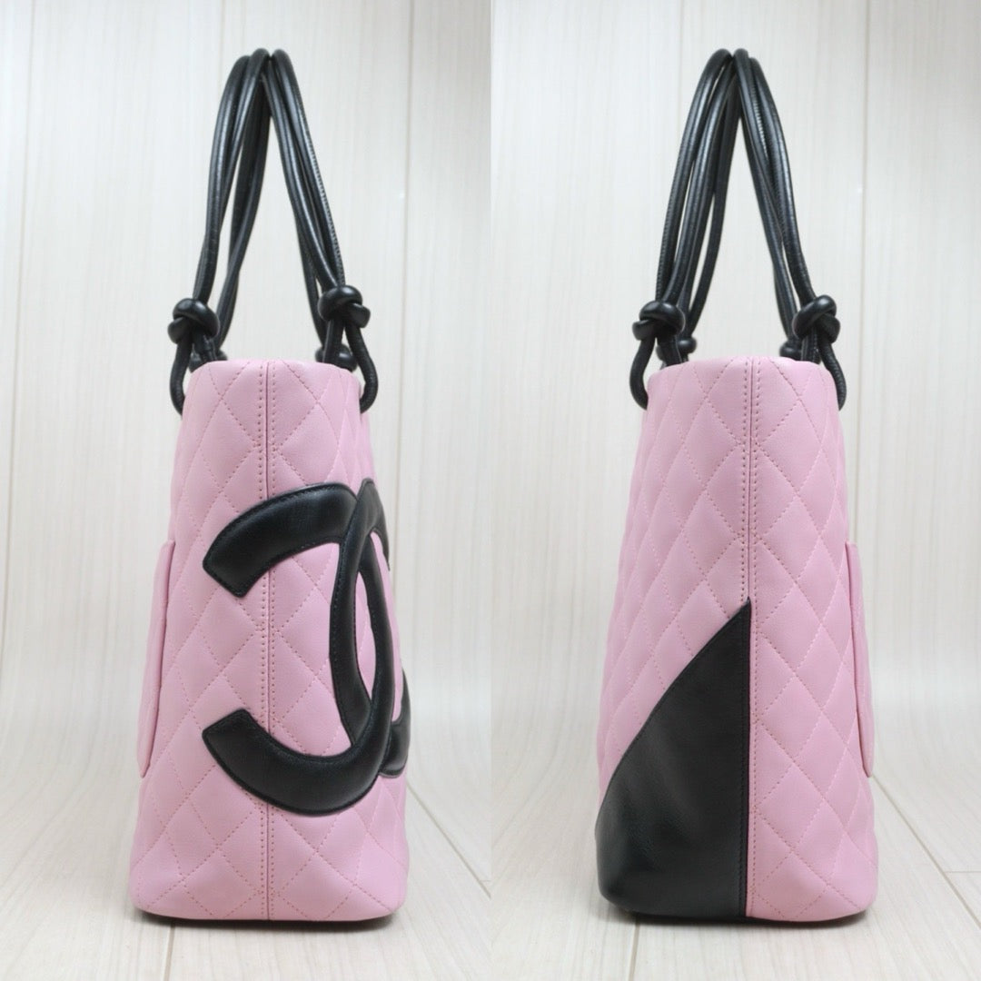 Include Entrupy Certificate of Authenticity｜Very Good ( Rank A)｜ CHANEL Cambon Line MM ToteBag Pink Black Made In 2004-2005 Year｜26101305