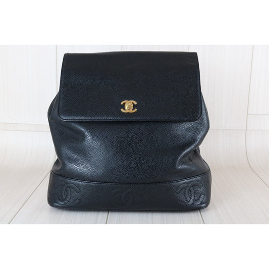 Good ( Rank AB)｜CHANEL  Caviar Skin Calf Leather Backpack  Black Made in 1996-1997Year｜Y26012002