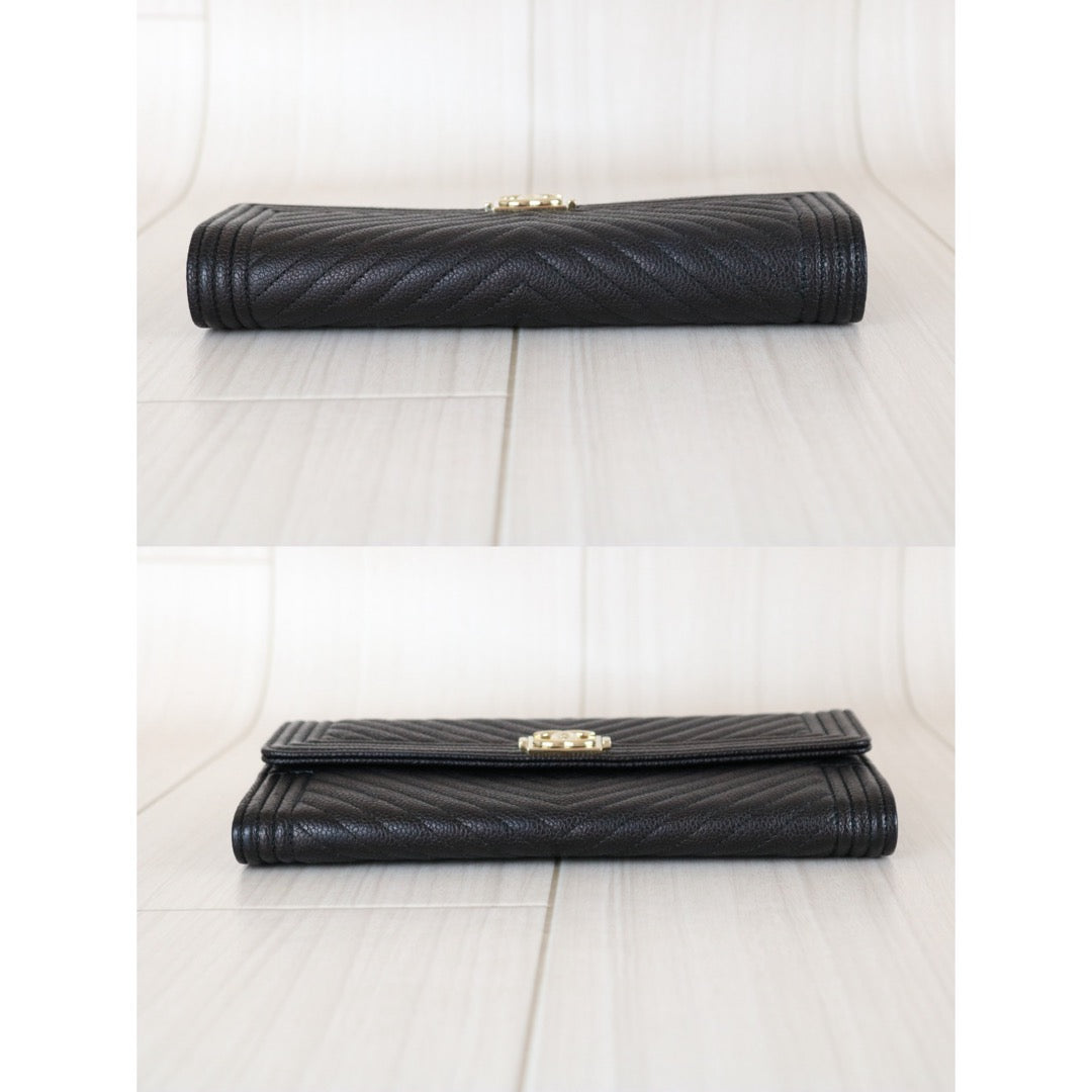 Include Entrupy Certificate of Authenticity｜Very Good ( Rank A)｜Full Set CHANEL Leboy Caviar Skin Black Long Wallet Made In 2017-2018Year｜X26031202