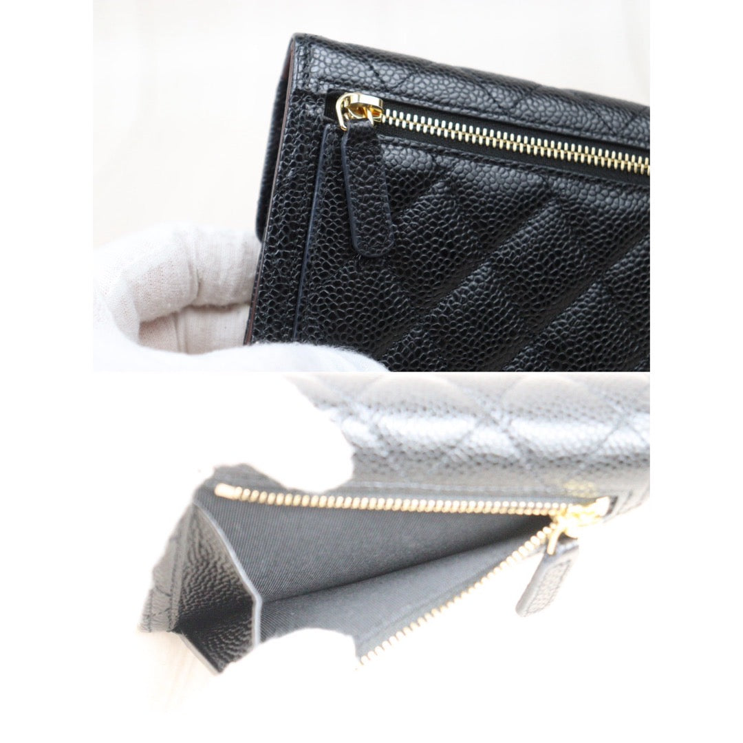 Rank A｜Chanel Caviar Skin Bi-fold Wallet Black Made in 2020 Year｜24060620