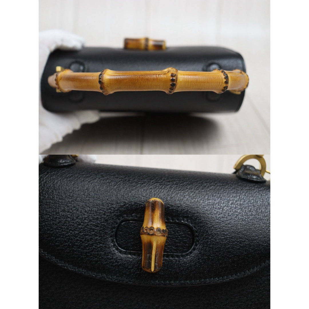 Very Good ( Rank A) ｜  GUCCI Bamboo Calf Leather Black Hand Bag ｜25093001