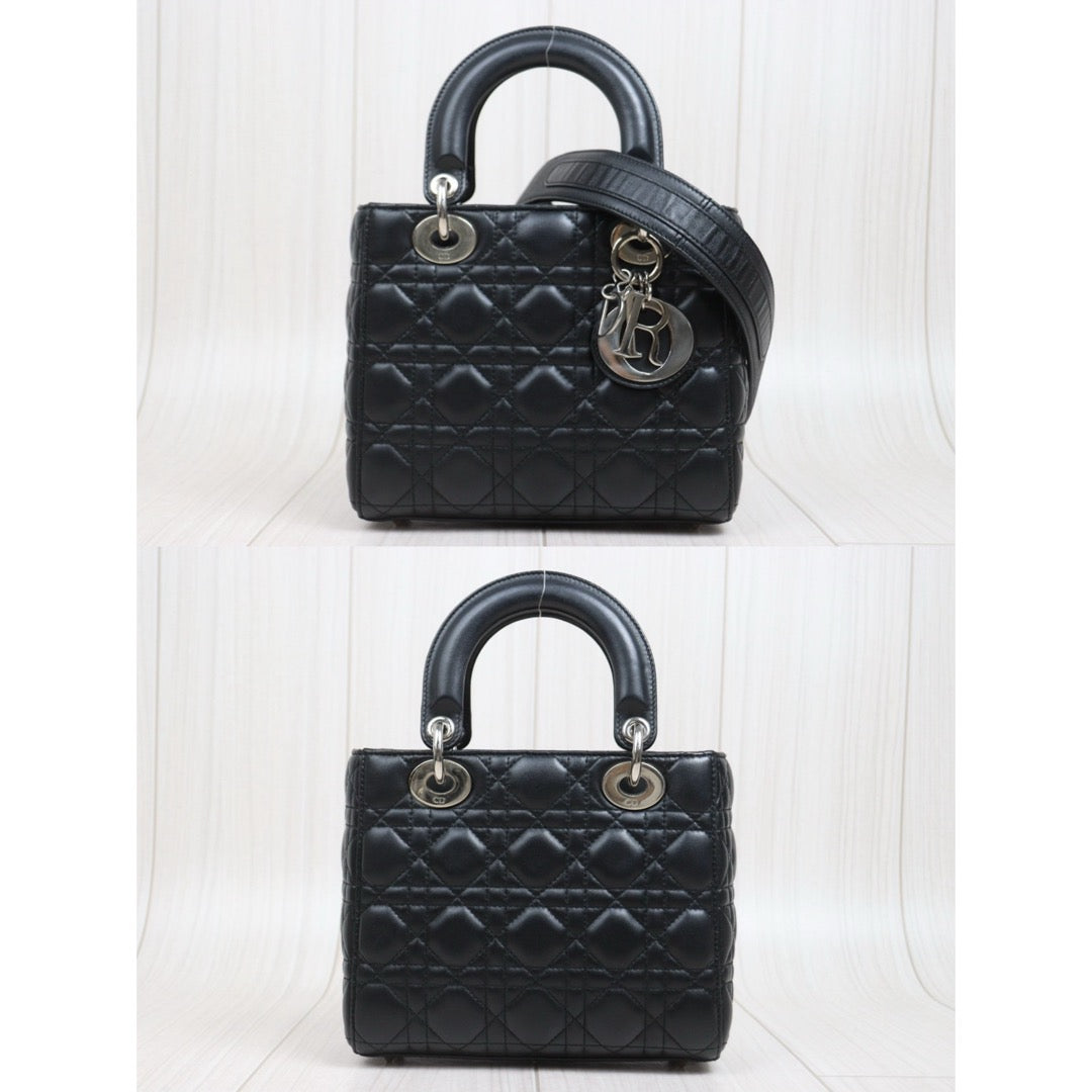 Very Good ( Rank A) ｜  Dior Lady Dior Lamb Skin 2WAY Handbag Shoulder Bag  Black  ｜S26030908