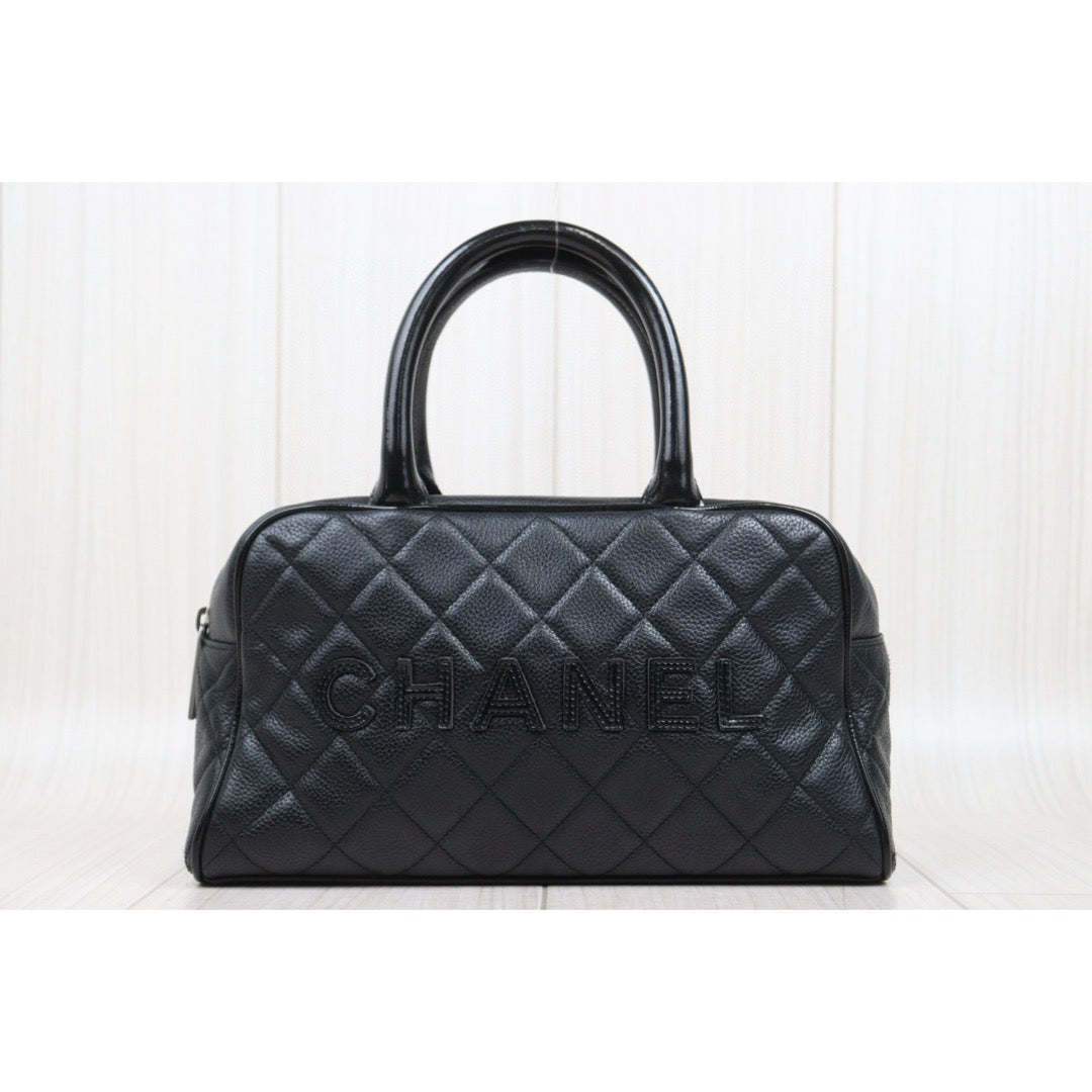 Very Good ( Rank A)｜ CHANEL Caviar Skin Calf Leather Bowling Hand Bag Black Made In 2000～2002Year｜25052101