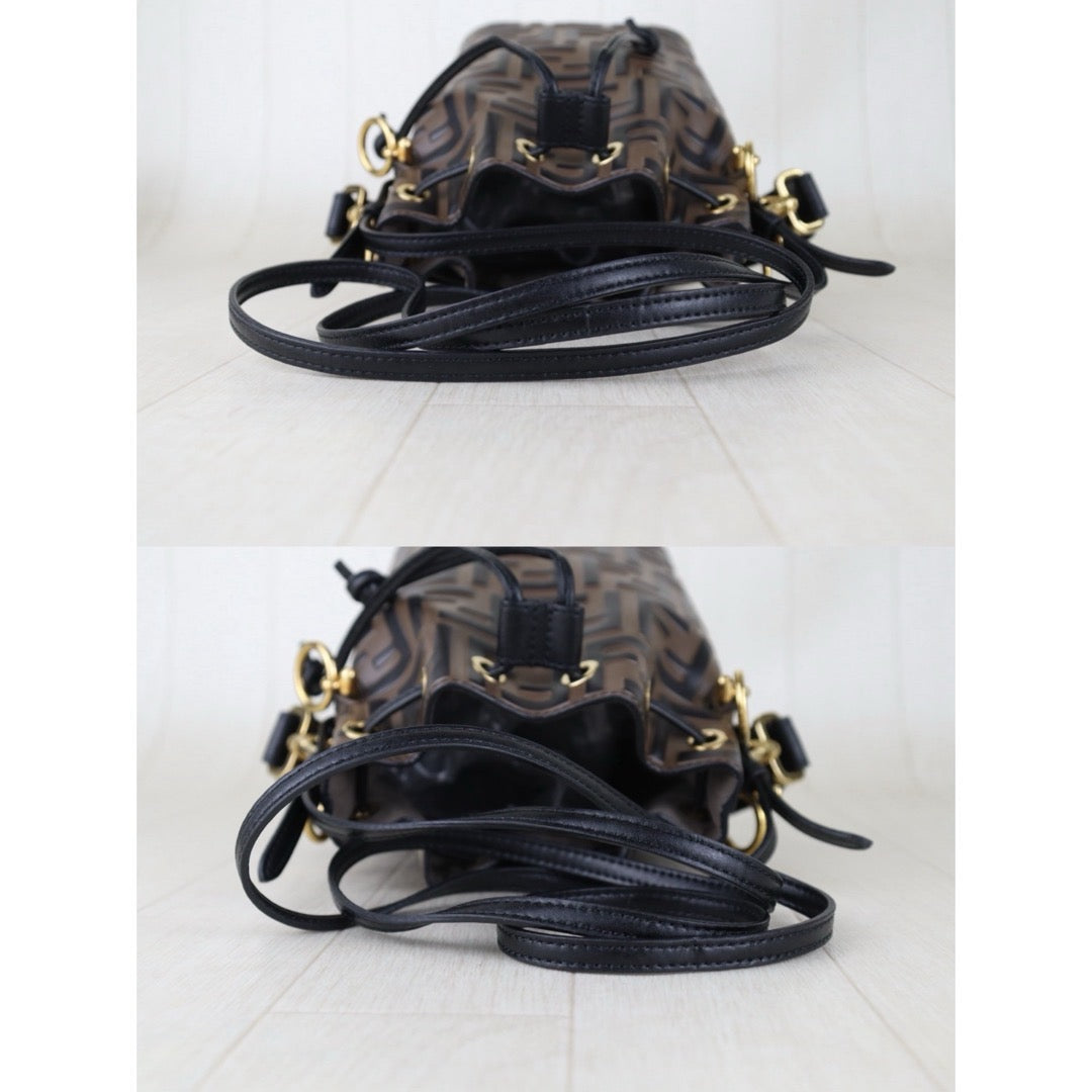 Include Entrupy Certificate of Authenticity｜Very Good ( Rank A)｜ FENDI Zucca Calf Leather Mini Mon Tresor Bucket bag Shoulder Bag Brown ｜S26071601