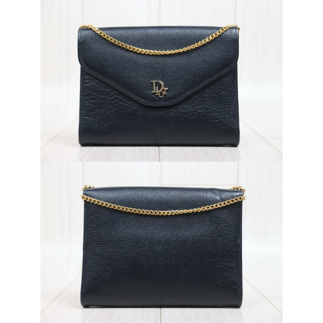Include Entrupy Certificate of Authenticity｜Good ( Rank AB)｜ Dior  Vintage Chain Shoulder Bag Navy Blue｜26041606