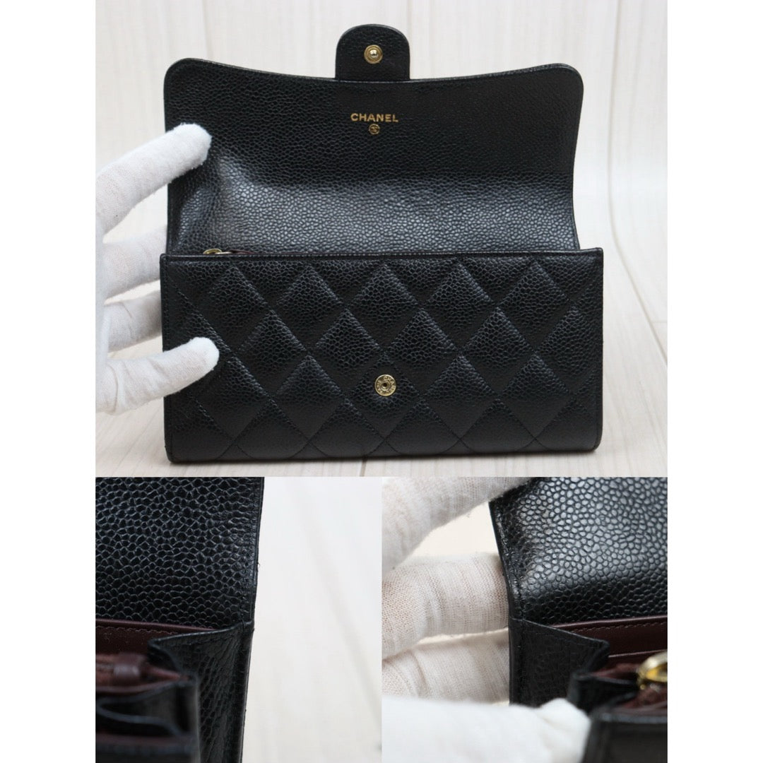 Good ( Rank AB) ｜CHANEL Caviar Skin Black Long Wallet Made In 2016-2017Year｜25122205