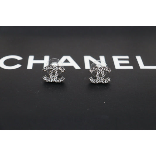 Very Good ( Rank A) ｜ CHANEL Coco Mark Silver Rhinestone Earrings Made In 2006Year ｜V25121113