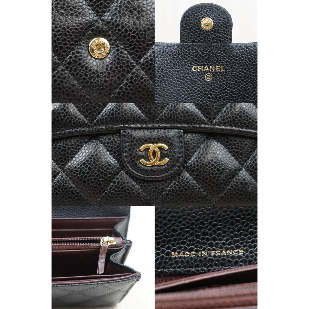 Very Good ( Rank A) ｜CHANEL Caviar Skin Black Long Wallet Made In 2017-2018 Year｜24091924