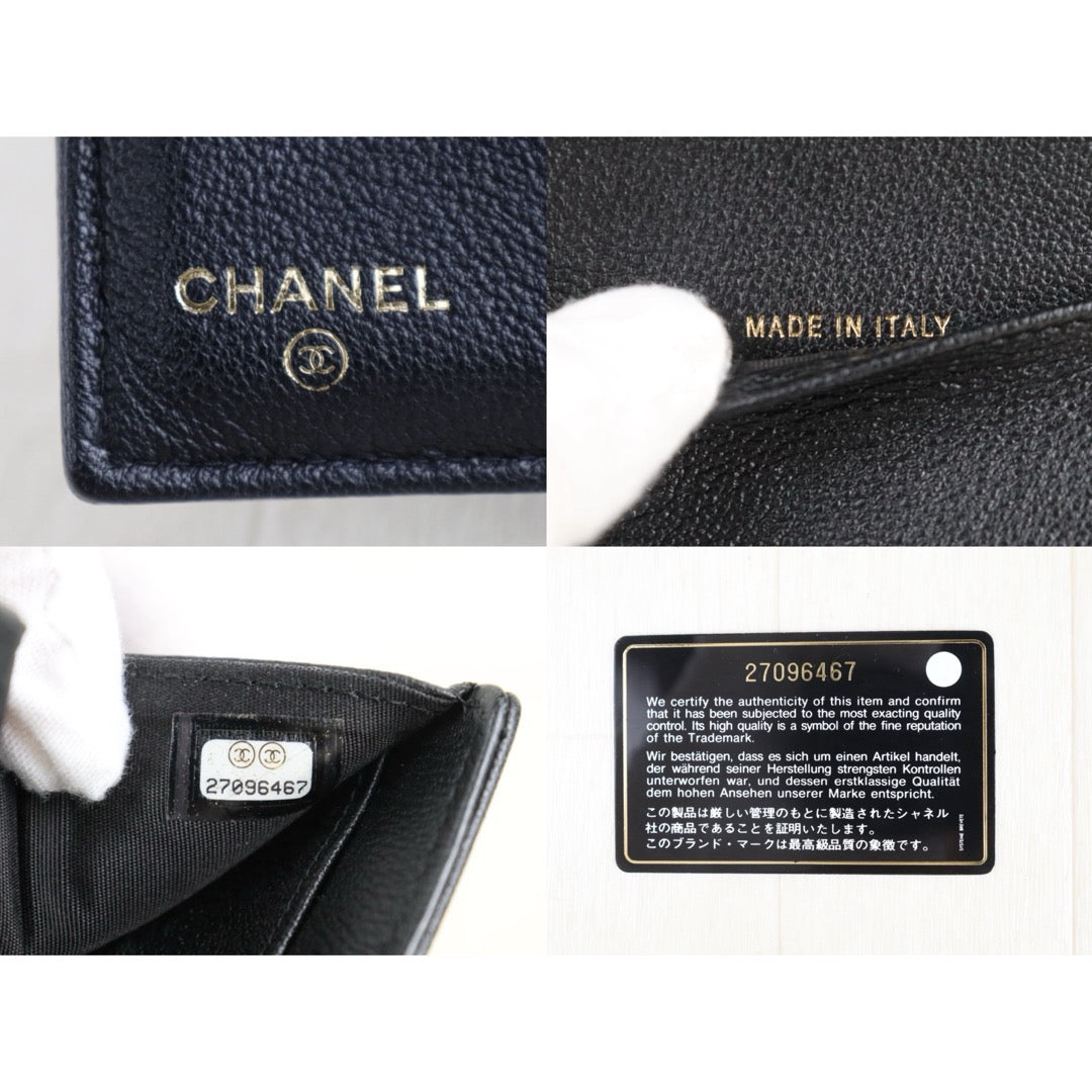 Include Entrupy Certificate of Authenticity｜Good ( Rank AB)｜Chanel Calf Skin V-Patterned Black Wallet Made In 2019Year｜S26072510