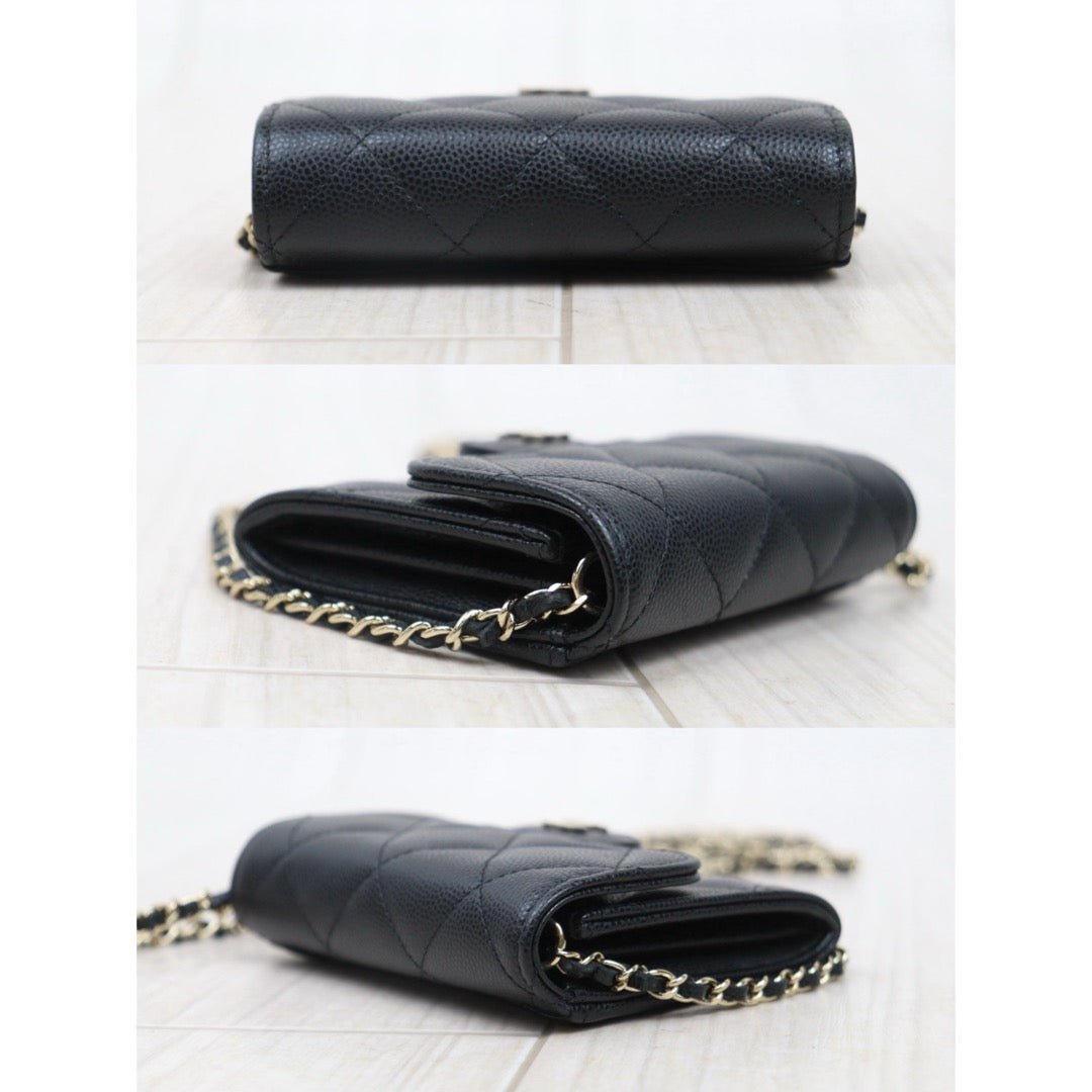 Excellent（Rank SA）｜CHANEL Caviar Skin Matelasse  Chain Mini WOC Black  Made in 2021-2022 Year ｜S25071004