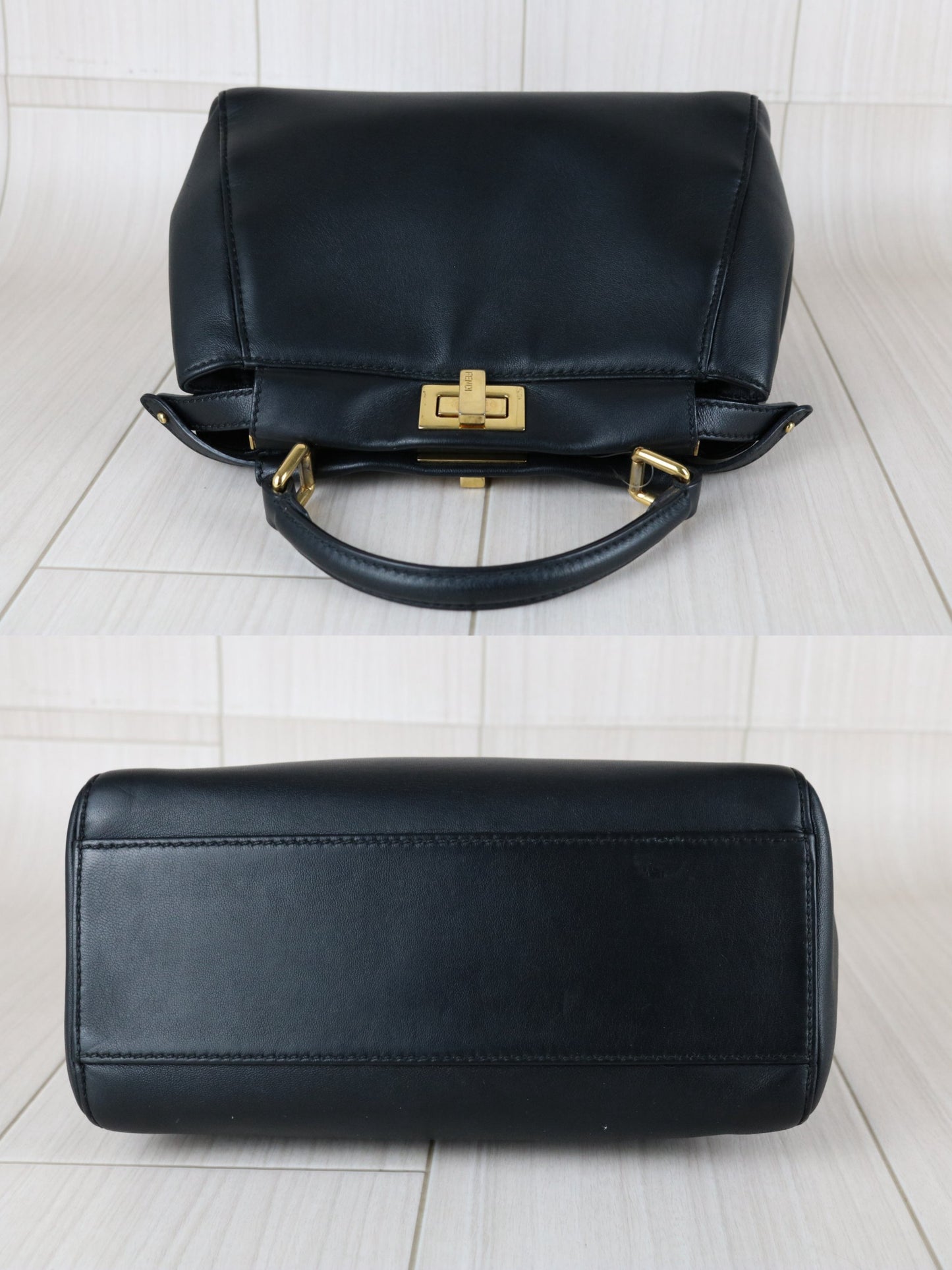 Very Good （Rank A） ｜ FENDI Calf Leather Peekapoo iconic mini Handbag With Shoulder Bag Black｜S26011707
