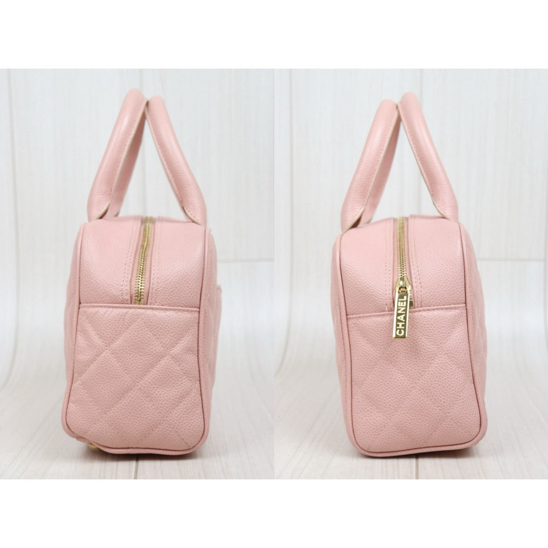 Very Good ( Rank A)｜ CHANEL Caviar Skin Calf Leather Bowling Hand Bag Pink Made In 2003～2004Year｜25122511