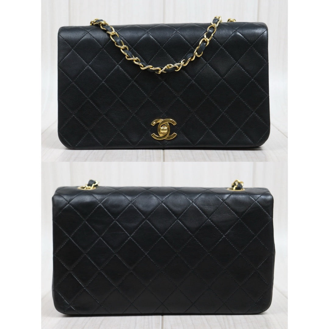 Good ( Rank AB)｜ CHANEL Lamb Skin Matrasse Chain Single Flap Shoulder Bag Black Made in 1989-1991Year｜S26030907