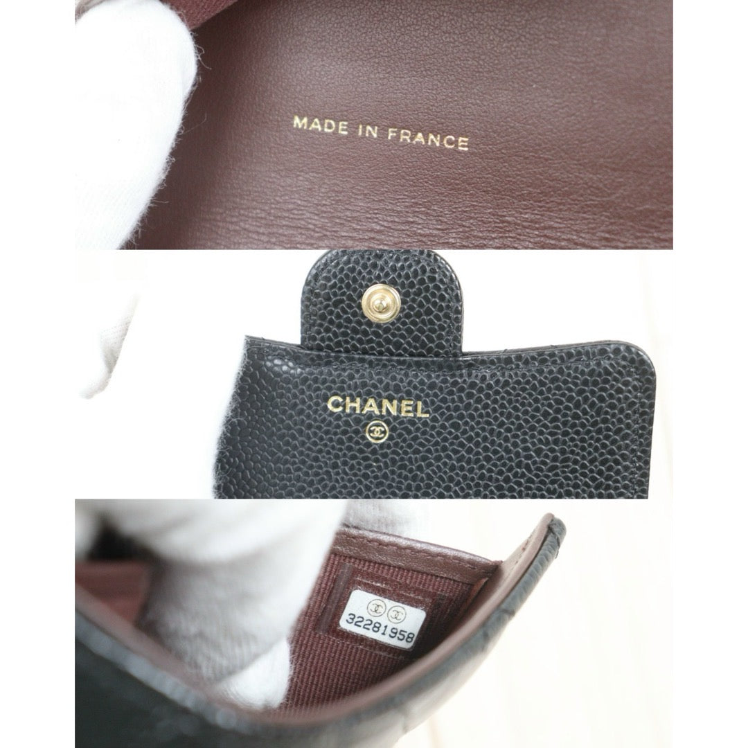 Include Entrupy Certificate of Authenticity｜Good ( Rank AB)｜Chanel Caviar Skin Black Wallet Made In 2022 Year ｜26082104