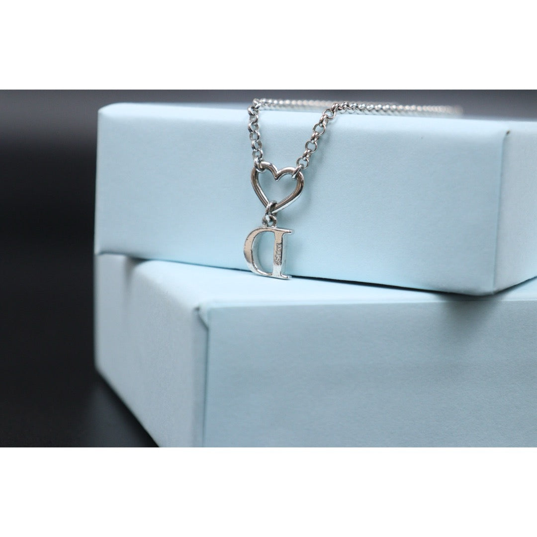 Very Good ( Rank A) ｜ Dior  Heart＆D Necklace Silver Plated ｜V25071017