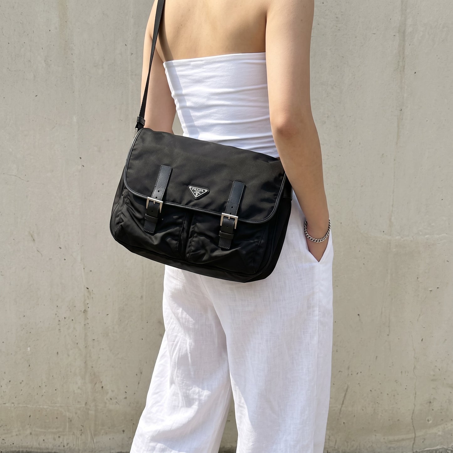 Include Entrupy Certificate of Authenticity｜Good ( Rank AB) ｜Prada  Nylon Black Shoulder Bag  Silver Hardware｜26082602