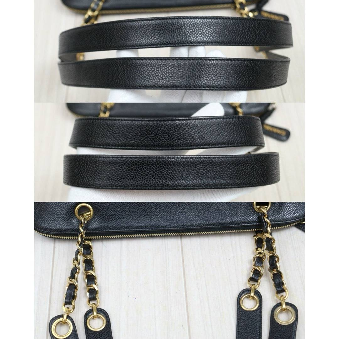 Include Entrupy Certificate of Authenticity｜Good ( Rank AB)｜ CHANEL Caviar Skin  Matrasse Chain Vintage Tote Shoulder Bag Black Made In 1994～1996Year｜S26052302