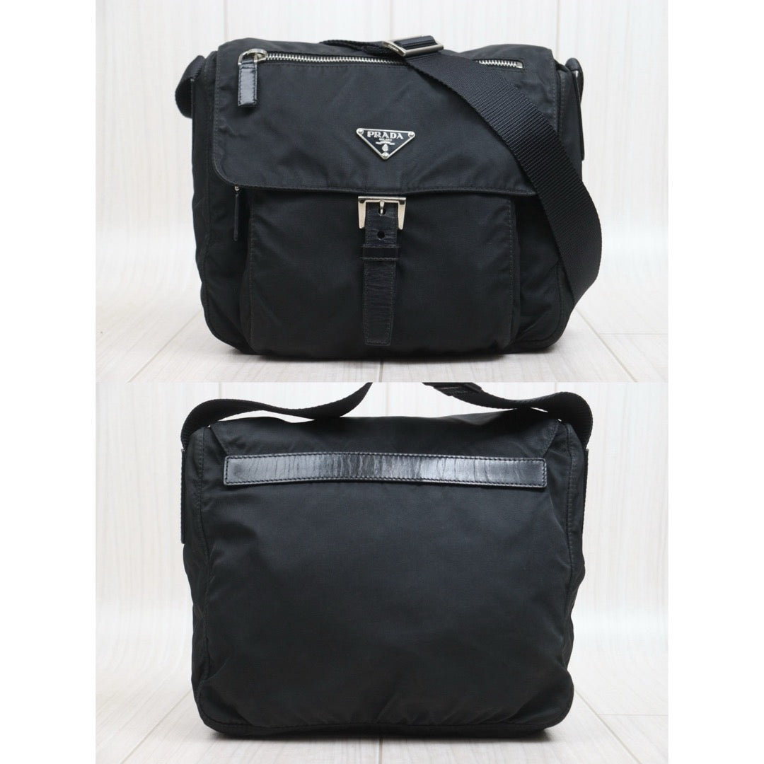Include Entrupy Certificate of Authenticity｜Good ( Rank AB) ｜Prada  Nylon Black Shoulder Bag  Silver Hardware｜26070203