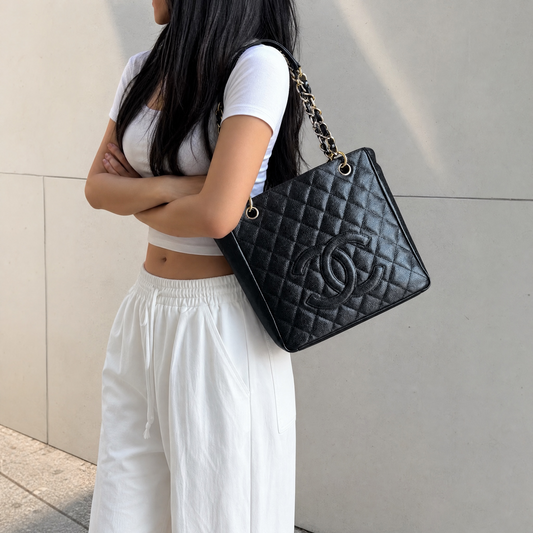 Include Entrupy Certificate of Authenticity｜Very Good ( Rank A)｜ CHANEL Matrasse PST Chain Tote Bag Caviar Skin Black  Made In 2003-2004 Year｜S26073111