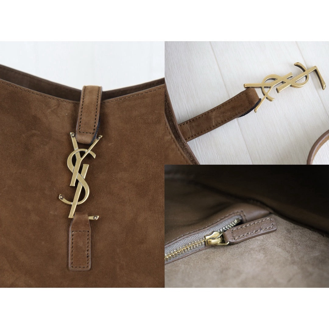 Include Entrupy Certificate of Authenticity｜Very Good ( Rank A)｜  Saint Laurent YSL Small Le5A7 Supple Hobo Bag in Suede and Shearling｜Z26092912