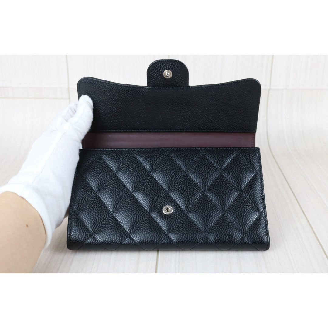 Include Entrupy Certificate of Authenticity｜Very Good ( Rank A)｜CHANEL Caviar Skin Black Long Wallet Made In 2016-2017Year｜X26041306