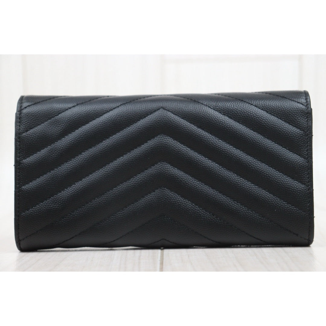 Very Good ( Rank A)｜  Saint Laurent YSL Caviar Skin Calf Leather Long Wallet Black｜25060602