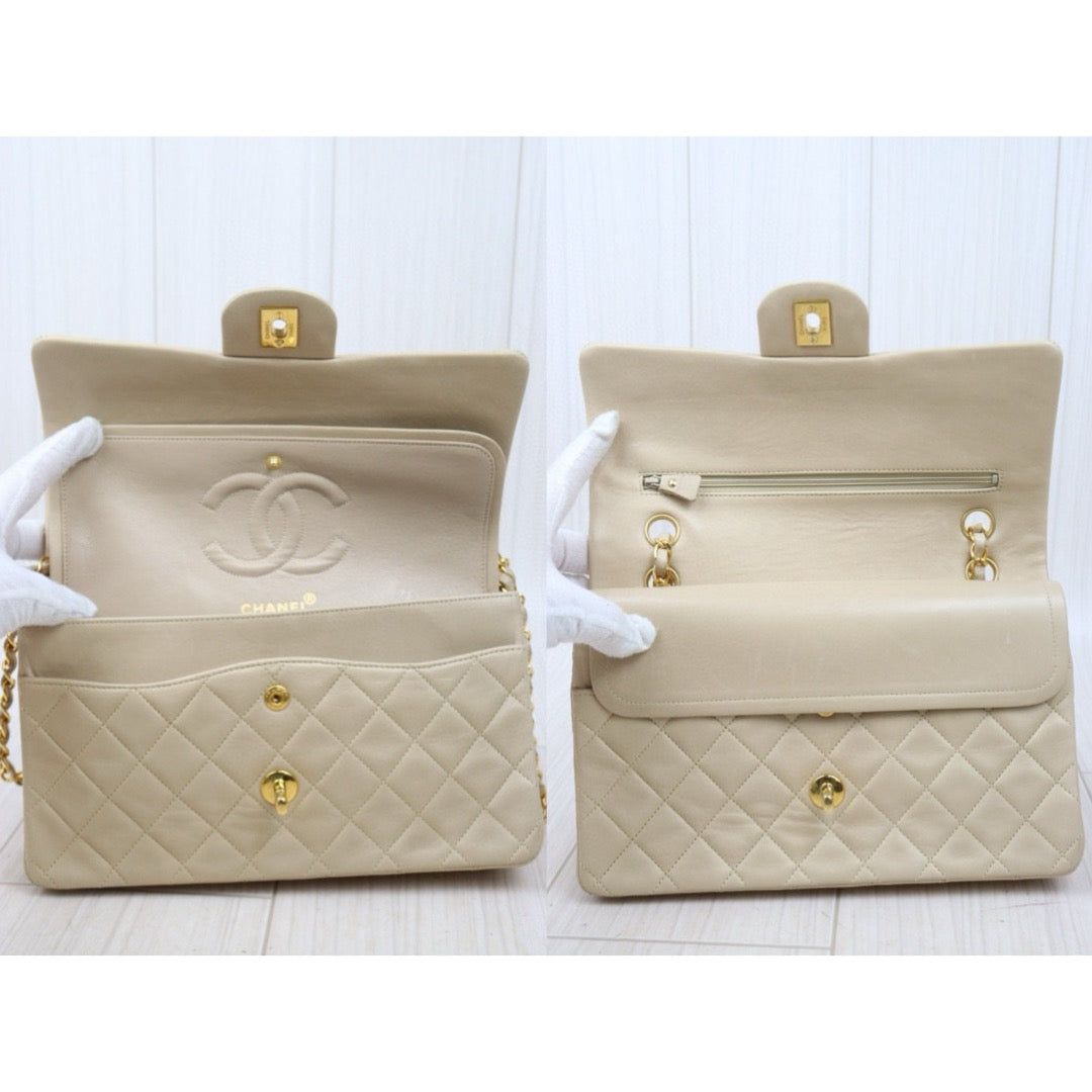 Good ( Rank AB)｜ CHANEL  Lamb Skin Beige Double Flap 25 Shoulder Bag Made in 1991-1994 Year ｜P24122006