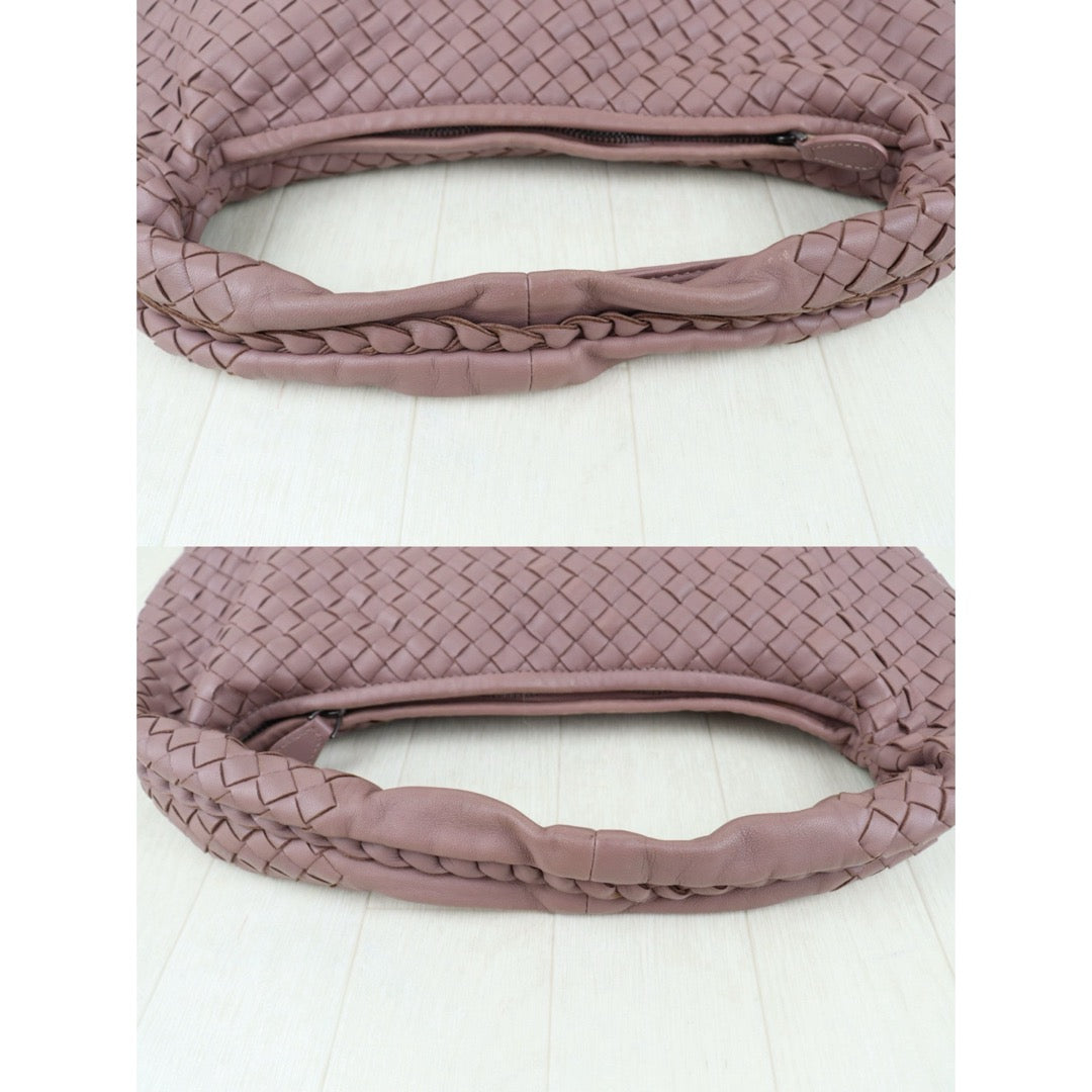 Include Entrupy Certificate of Authenticity｜Good ( Rank AB) Bottega Veneta Lamb Skin Braid Shoulder Bag Dark Purple Cameo｜S26041408