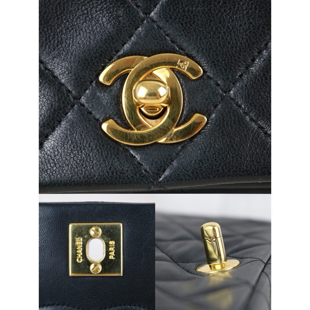 Include Entrupy Certificate of Authenticity｜Very Good ( Rank A)｜ Chanel Lamb Skin Mini Classic Flap Bag Black Made In 1989-1991 Year｜S26080103