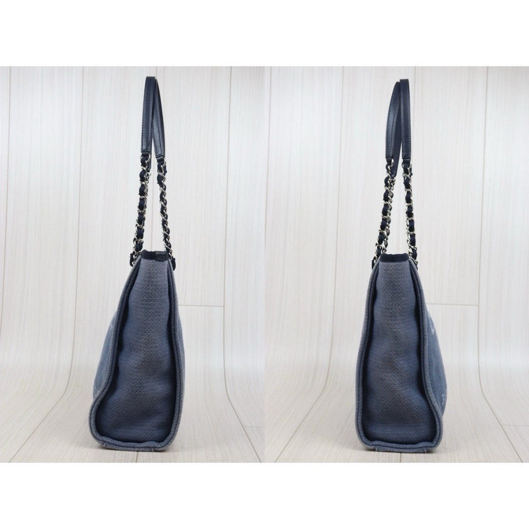 Good ( Rank AB)｜ CHANEL Deauville PM Canvas Chain Tote Bag Blue Made In 2012Year｜V25111001