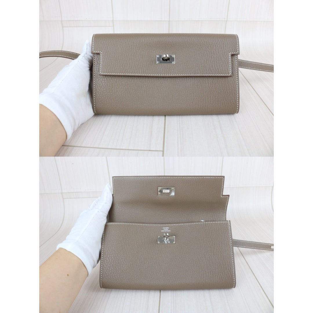 Include Entrupy Certificate of Authenticity｜Excellent（Rank SA)｜ HERMES Goatskin Kelly Long Wallet Etoupe □Q Stamp Made In 2013Year｜Z26100803