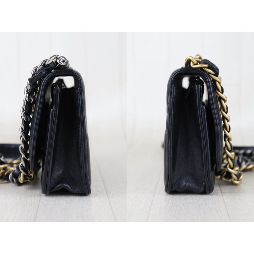 Include Entrupy Certificate of Authenticity｜Very Good ( Rank A)｜CHANEL 19bag Lambskin Black WOC Chain Bag IC Chips Model｜S26072530