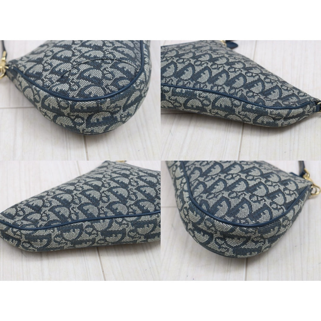 Include Entrupy Certificate of Authenticity｜Good ( Rank AB) ｜ Dior Trotter Saddle Pochette Blue Shoulder Bag Small｜S26060613