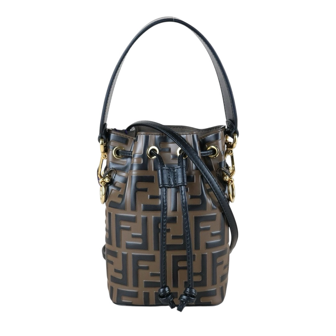 Very Good ( Rank A)｜ FENDI Zucca Calf Leather Mini Mon Tresor Bucket bag Shoulder Bag Brown ｜S25110319