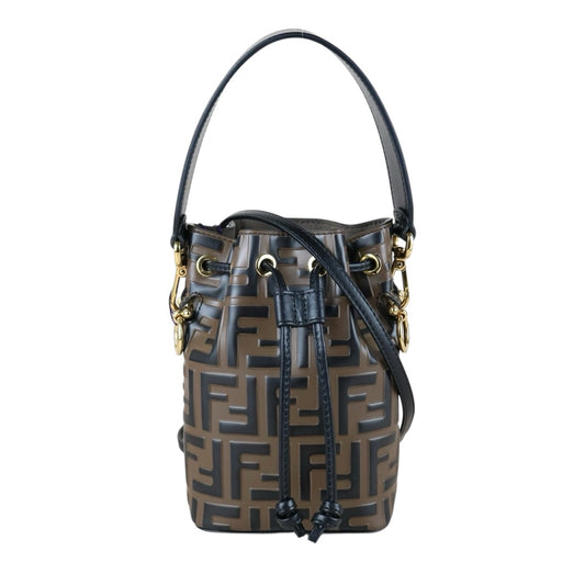 Very Good ( Rank A)｜ FENDI Zucca Calf Leather Mini Mon Tresor Bucket bag Shoulder Bag Brown ｜S25110319