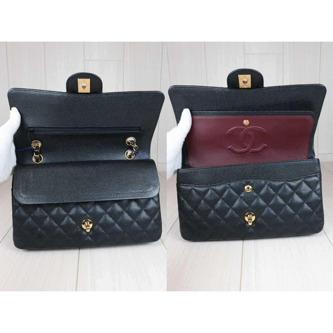 Excellent（Rank SA）｜ CHANEL Caviar Skin Matrasse Double Flap 25 Shoulder Bag Black Made In 2019Year  ｜S24080803